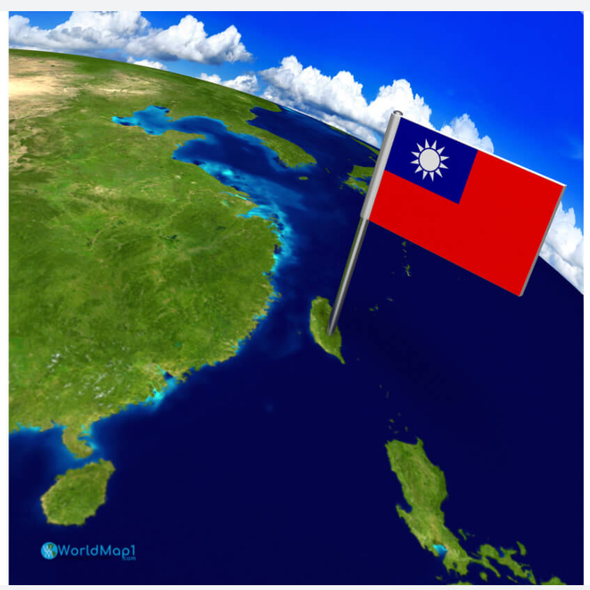 Satellite Map of Taiwan with Flag